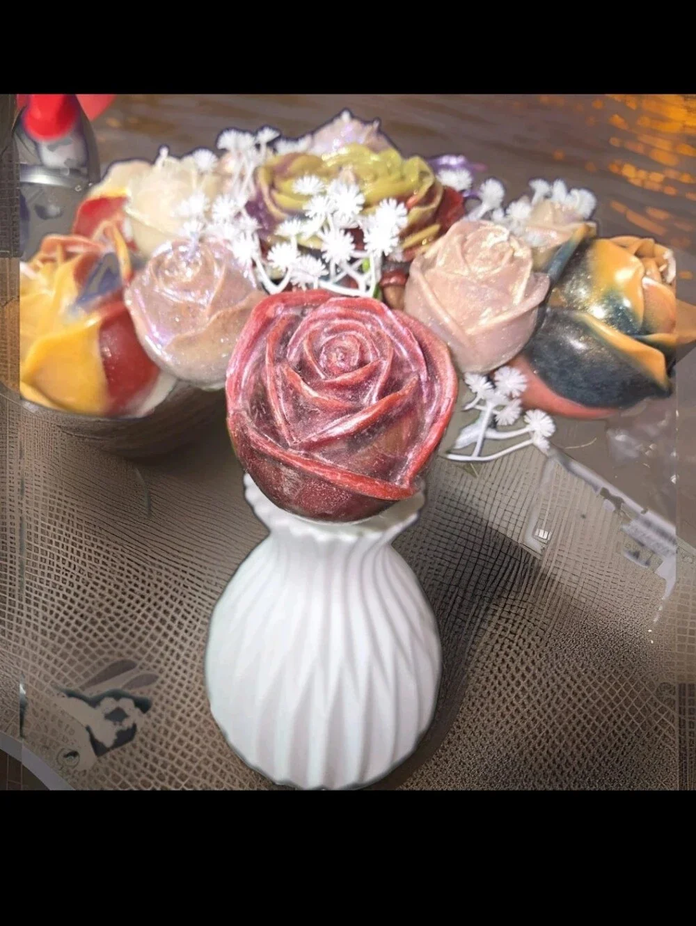 Stunning Realistic 16 Wax Rose Candles + Bonus Butterfly Bouquet Awesome Gift
